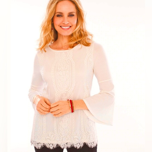 Chico's White Knit Top with a lace overlay - Picture 1 of 6